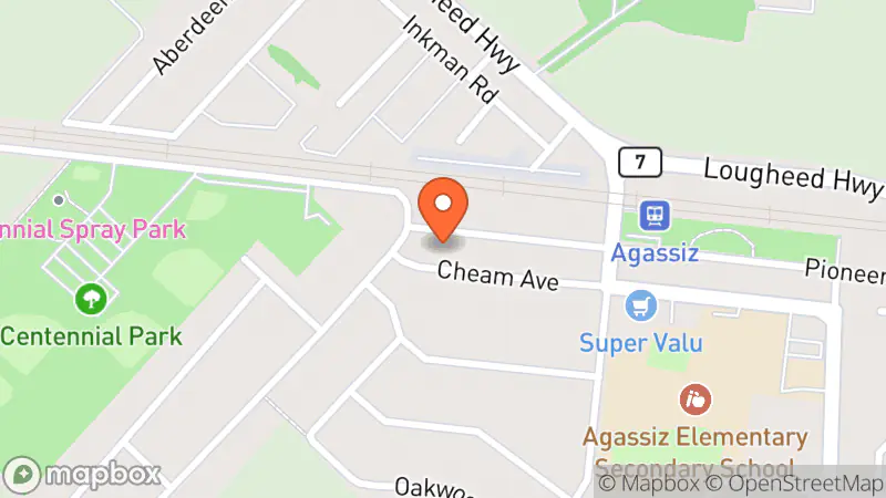 Map showing location of Agassiz Harrison Community Services Thrift Store