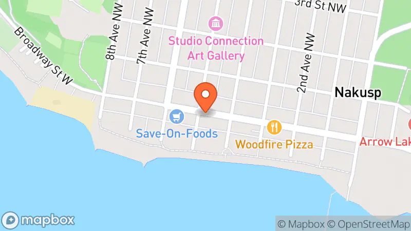 Map showing location of Arrow Lakes Hospital Auxiliary Thrift Shop