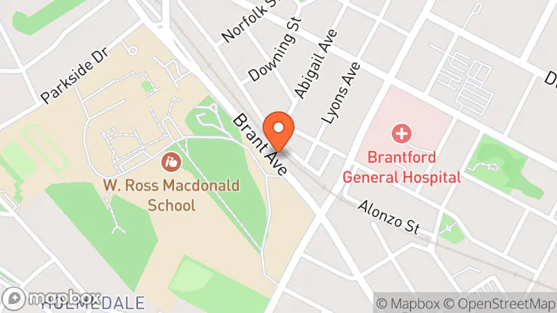 Map showing location of Brantford Bookworm