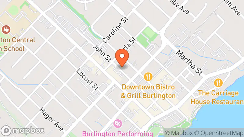 Map showing location of Burlington Humane Society Attic Store