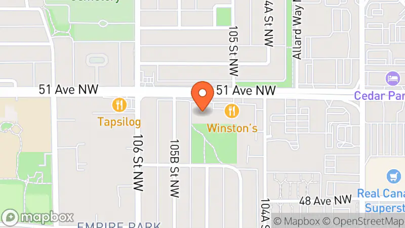 Map showing location of Edmonton MCC Thrift Shop