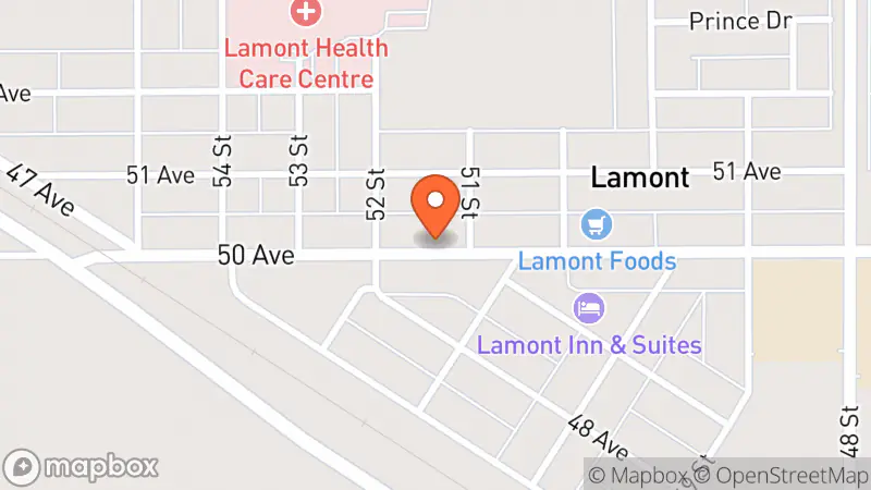 Map showing location of Elk Island Thrift Store