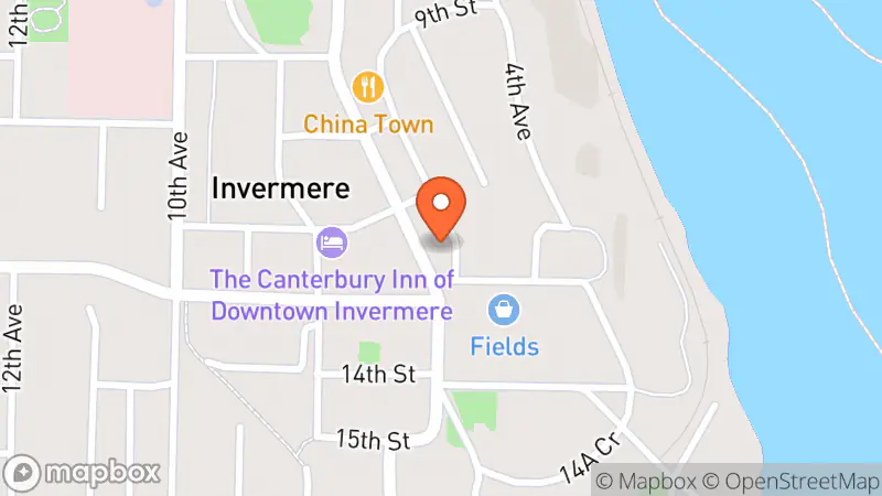 Map showing location of Invermere Health Care Auxiliary Thrift Shop