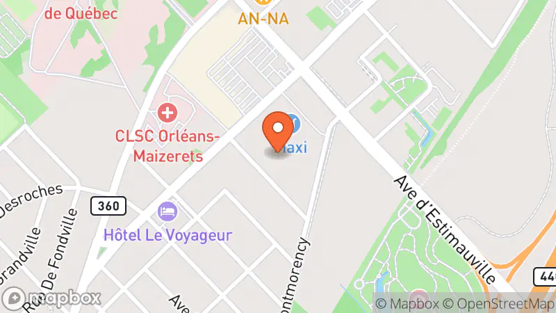 Map showing location of Le Centre de dons communautaire du Village des Valeurs