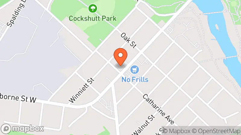 Map showing location of Mission Thrift Store • Brantford