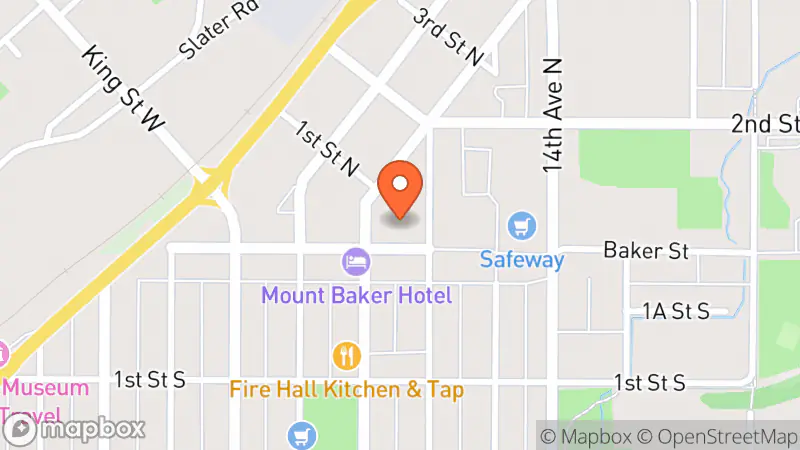 Map showing location of Mission Thrift Store Cranbrook