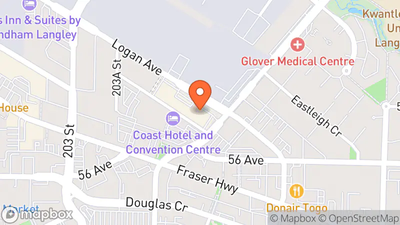 Map showing location of Mission Thrift Store Langley