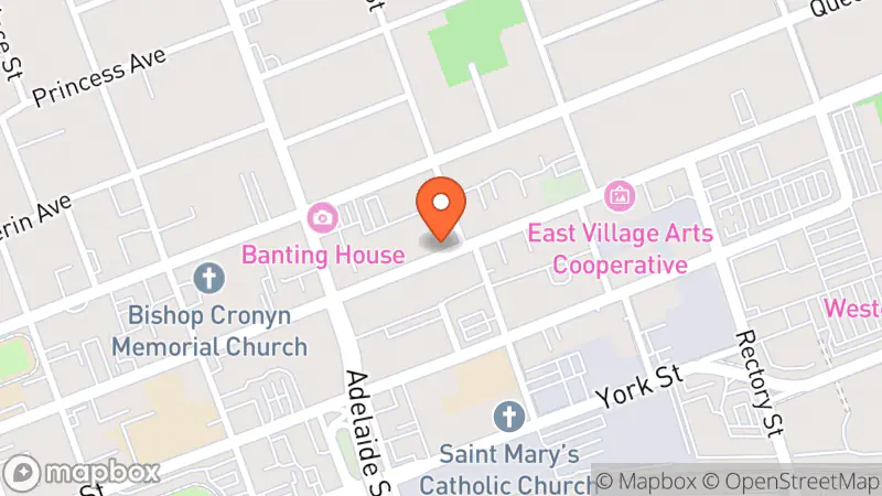 Map showing location of Old East Exchange Thrift Store