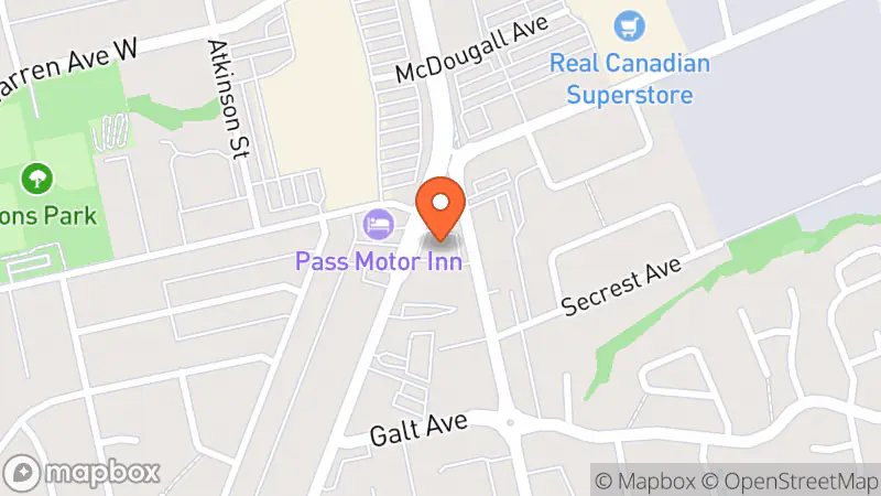 Map showing location of The Salvation Army Penticton Family Services & Food Bank