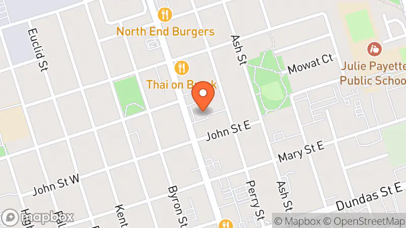 Map showing location of The Salvation Army Whitby Thrift Store