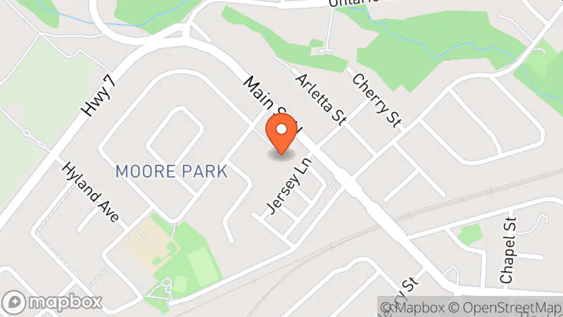 Map showing location of Upper Credit Humane Society Thrift Shop