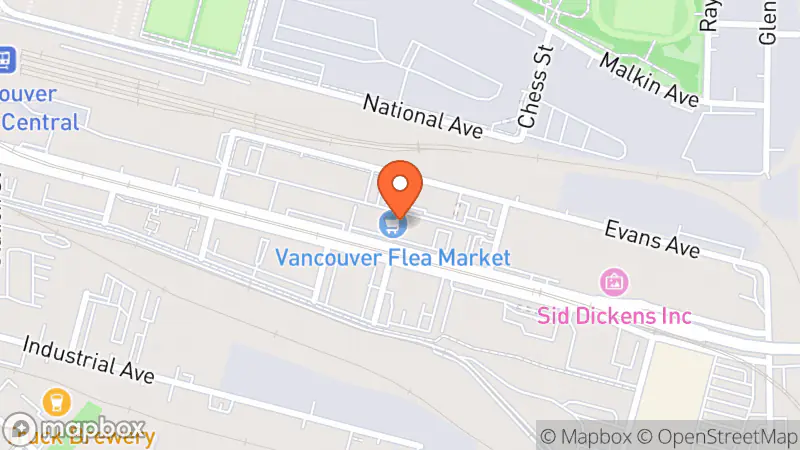 Map showing location of Vancouver Flea Market